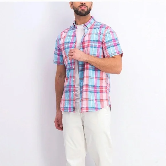 Rye by Hawker Rye Seersucker Plaid Button Front Short Sleeve size XL - Picture 4 of 11